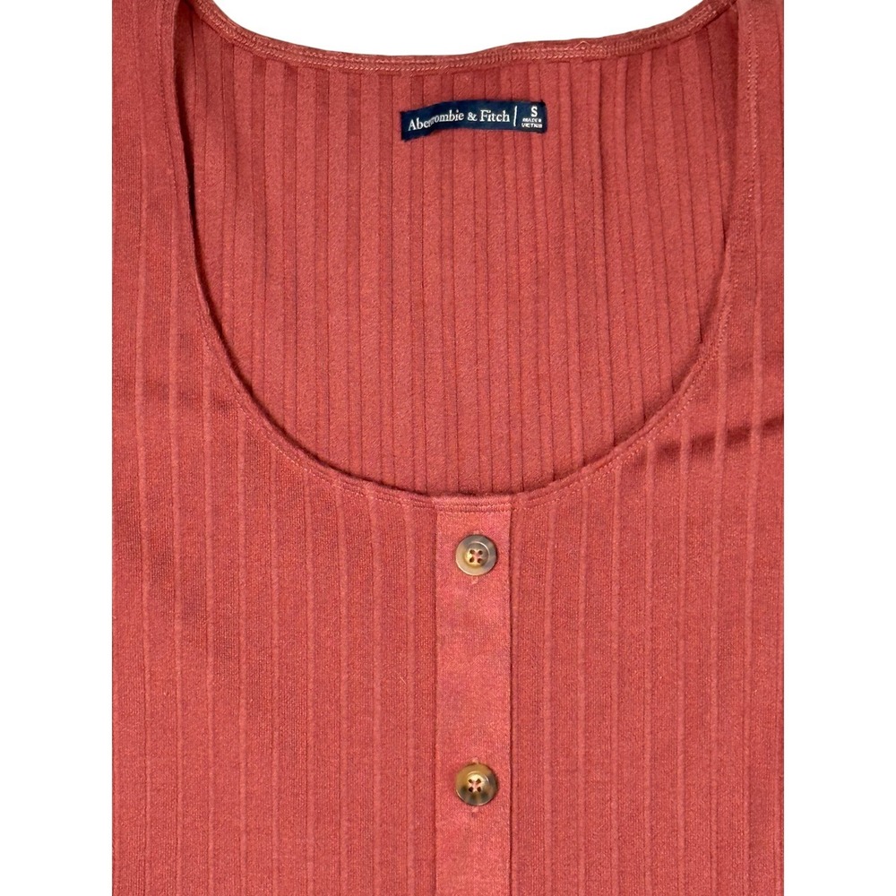 Abercrombie & Fitch Ribbed Bodycon Mini Dress Small Rust Button Front Stretch